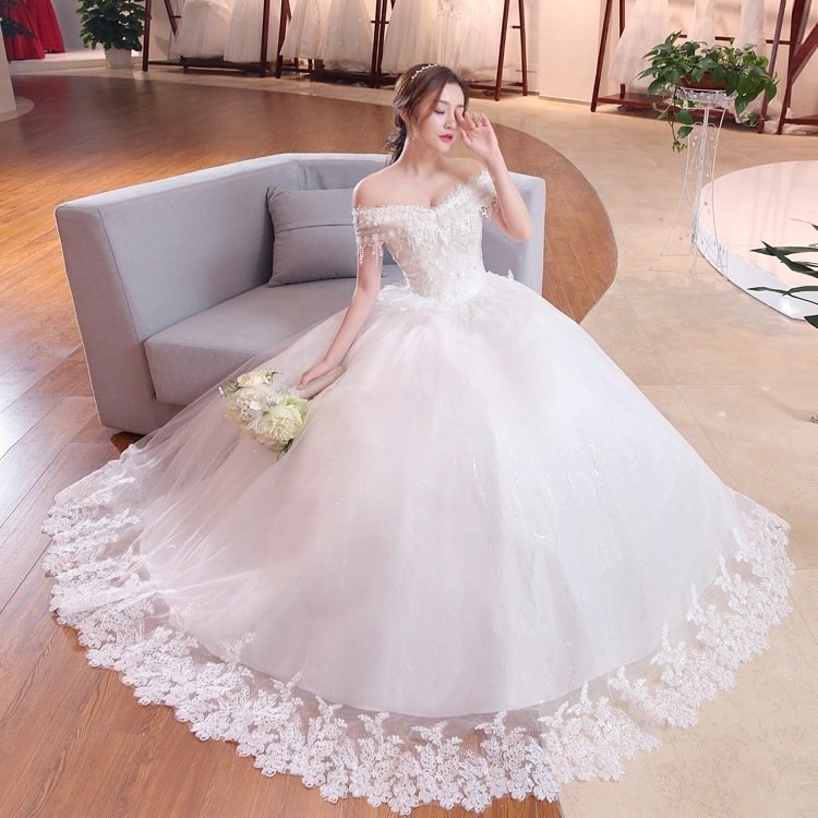 Shoulder-to-shoulder Bridal Lace Plus Size Thin Shoulder Wedding Dress - Image 3