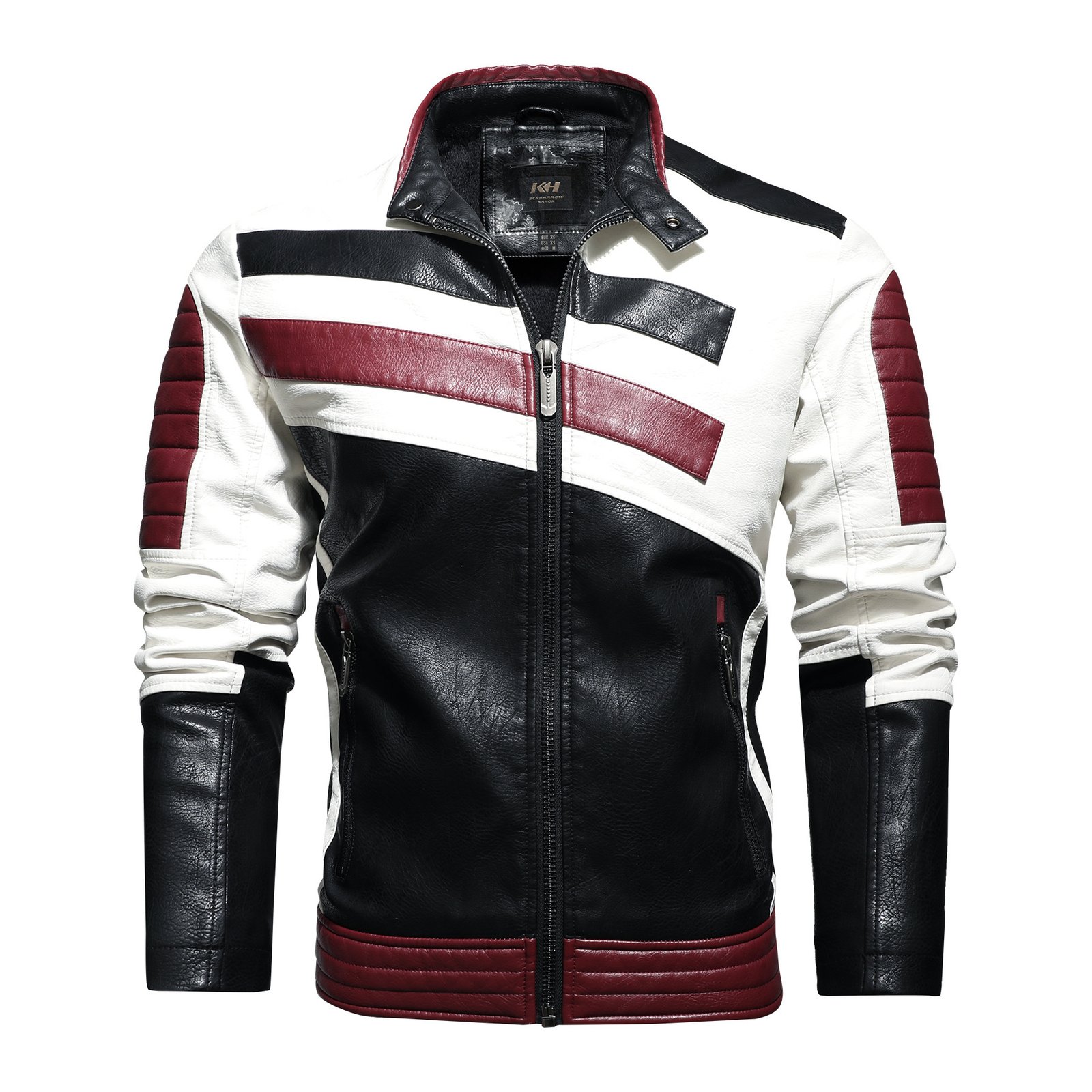 Mens Leather Jackets Motorcycle Stand Collar - Image 6