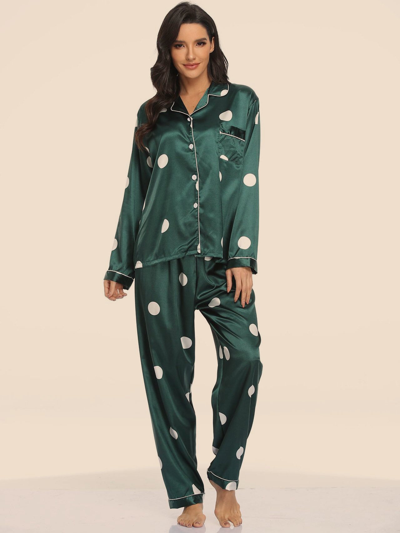 Two-piece Stretch Satin Home Wear Pajamas Women - Image 3