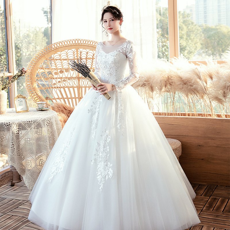 Long Sleeve Wedding Dress New Bride Trailing - Image 4