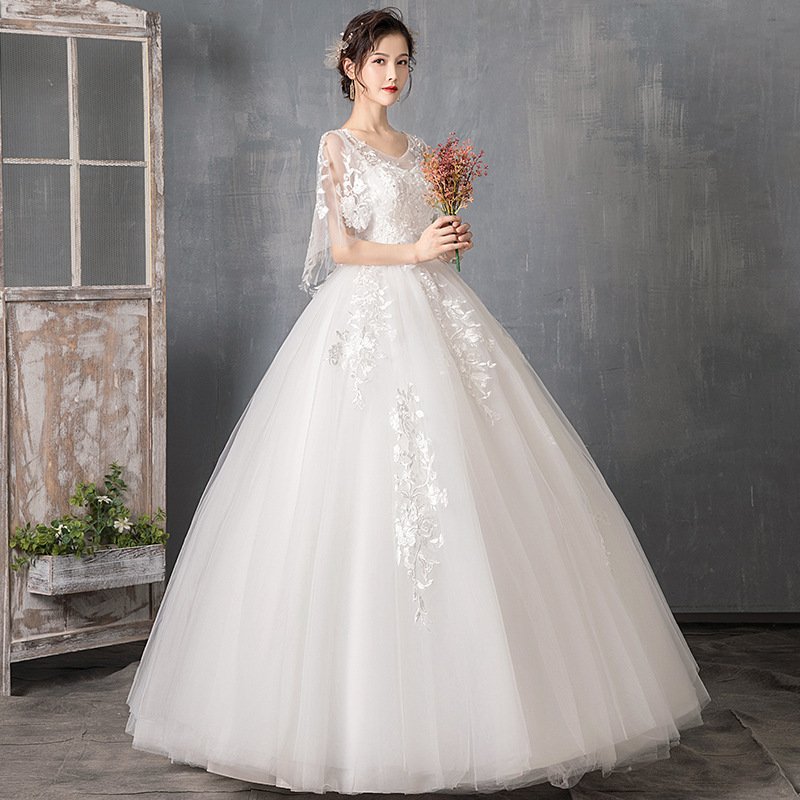 Long Sleeve Wedding Dress New Bride Trailing - Image 2