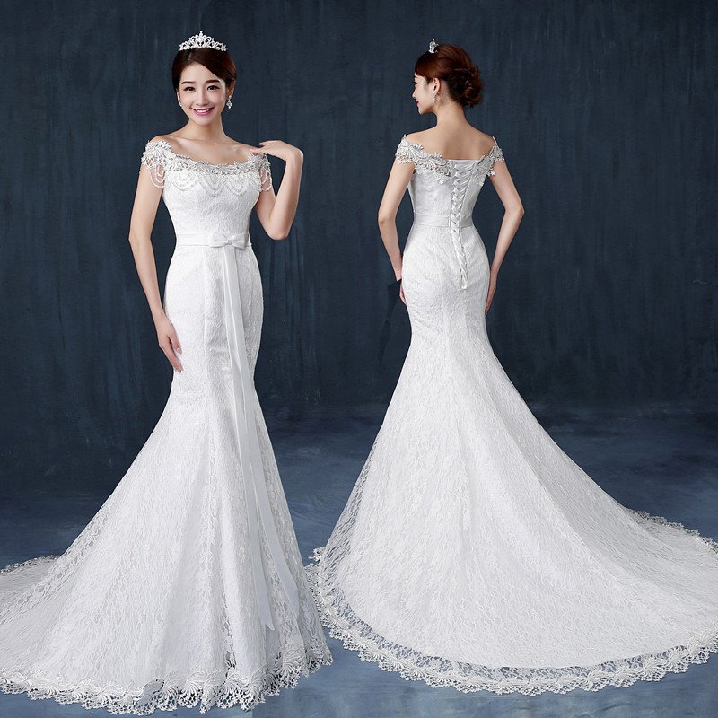 shoulder slim slimming small trailing studio wedding dress - Image 6