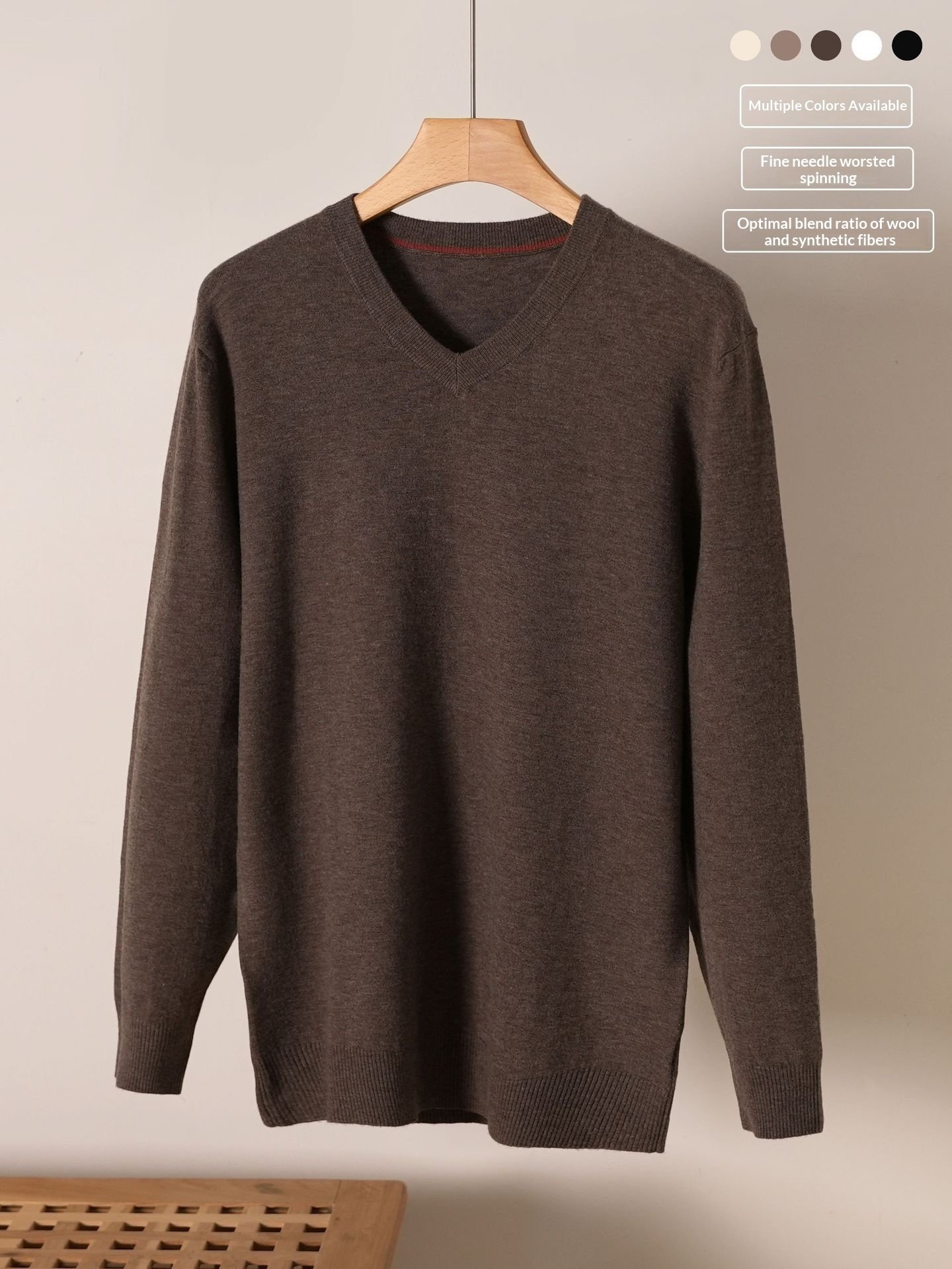 Mens V-neck Wool Sweater Mens Pullover - Image 5