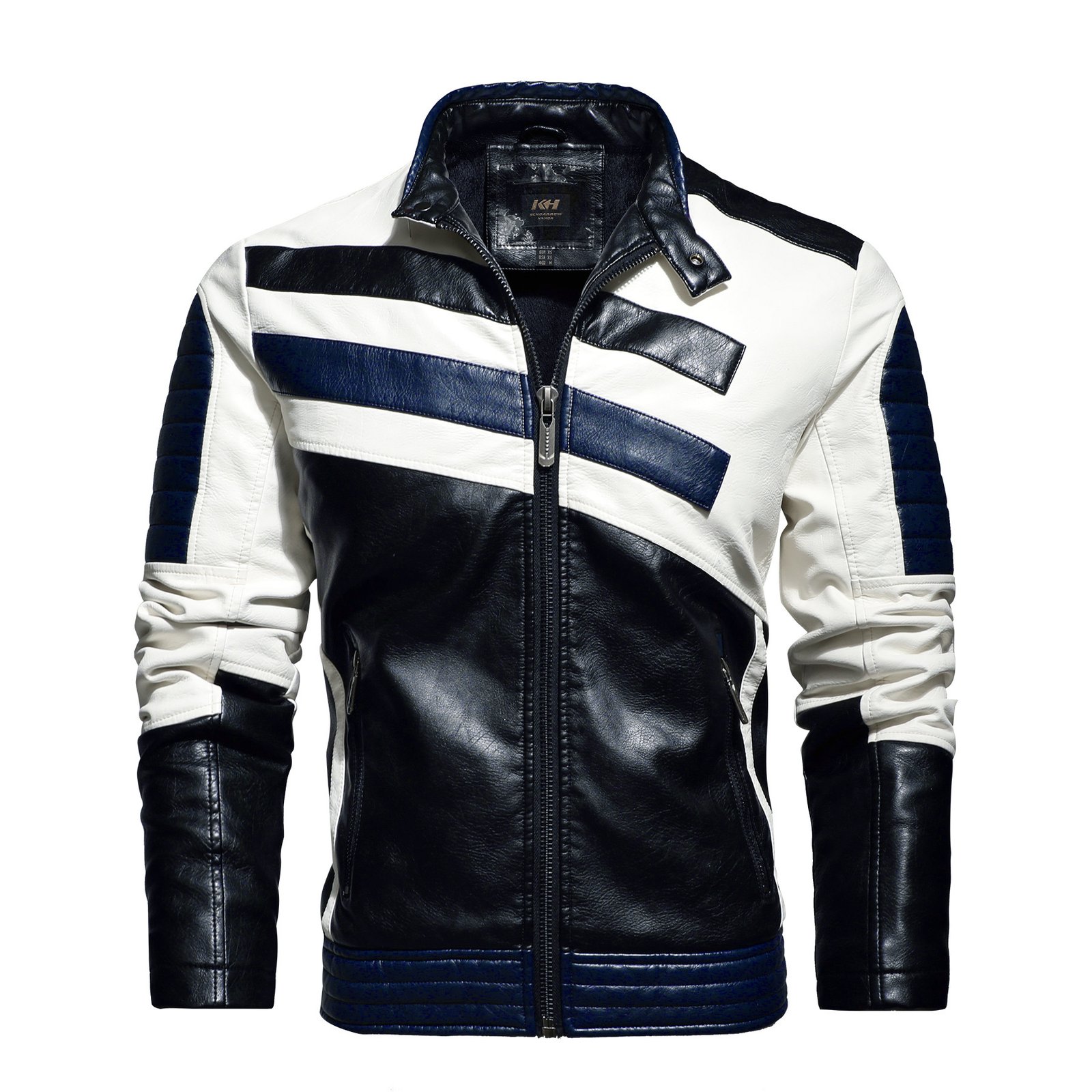 Mens Leather Jackets Motorcycle Stand Collar - Image 3