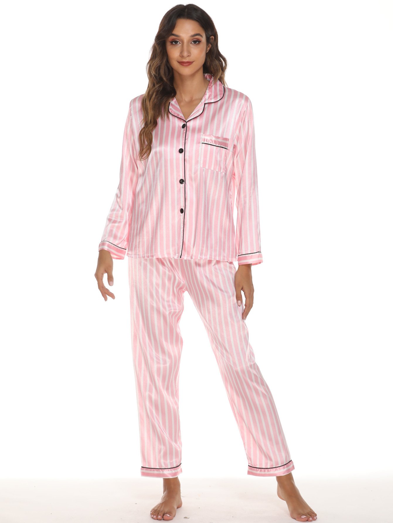 Two-piece Stretch Satin Home Wear Pajamas Women - Image 10