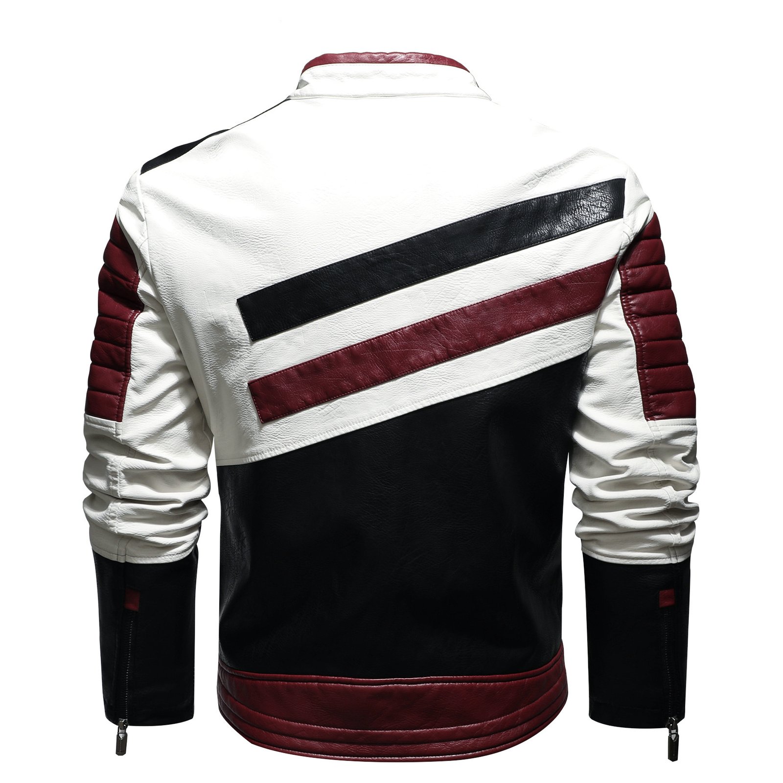 Mens Leather Jackets Motorcycle Stand Collar - Image 4