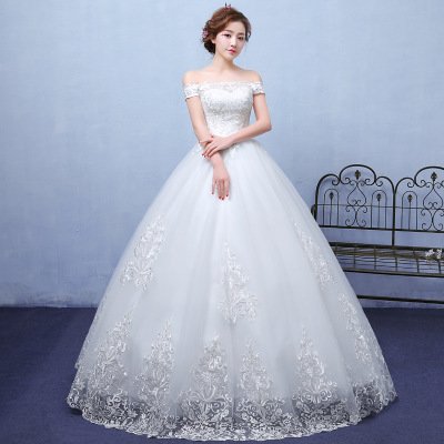 summer paragraph white word shoulder wedding dress