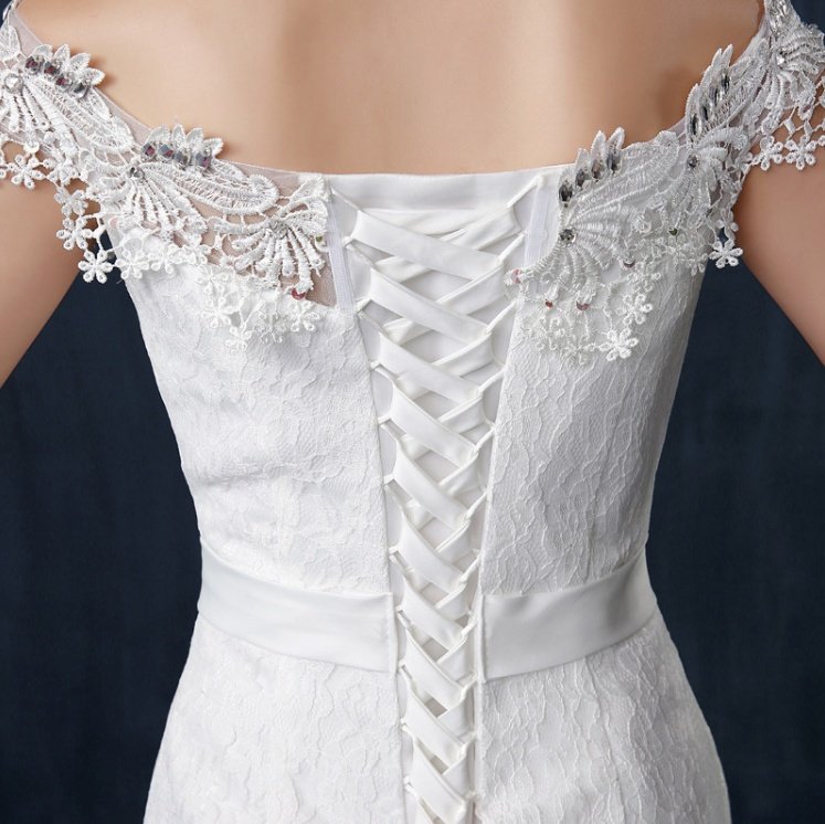 shoulder slim slimming small trailing studio wedding dress - Image 4