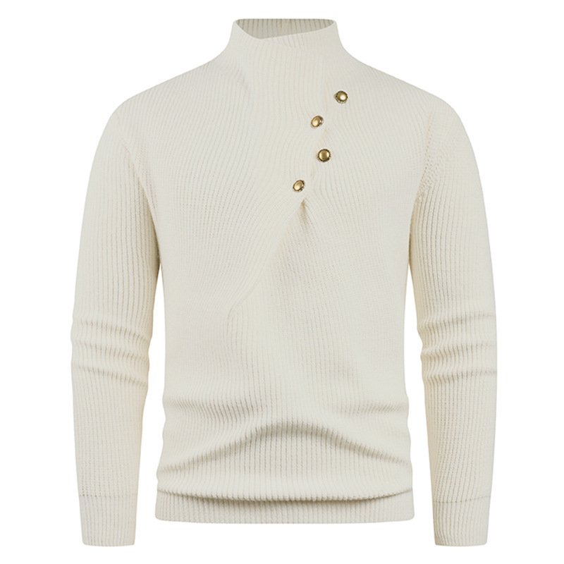 Mens Fashion Stand Collar Sweater With Slanted Buttons - Image 5