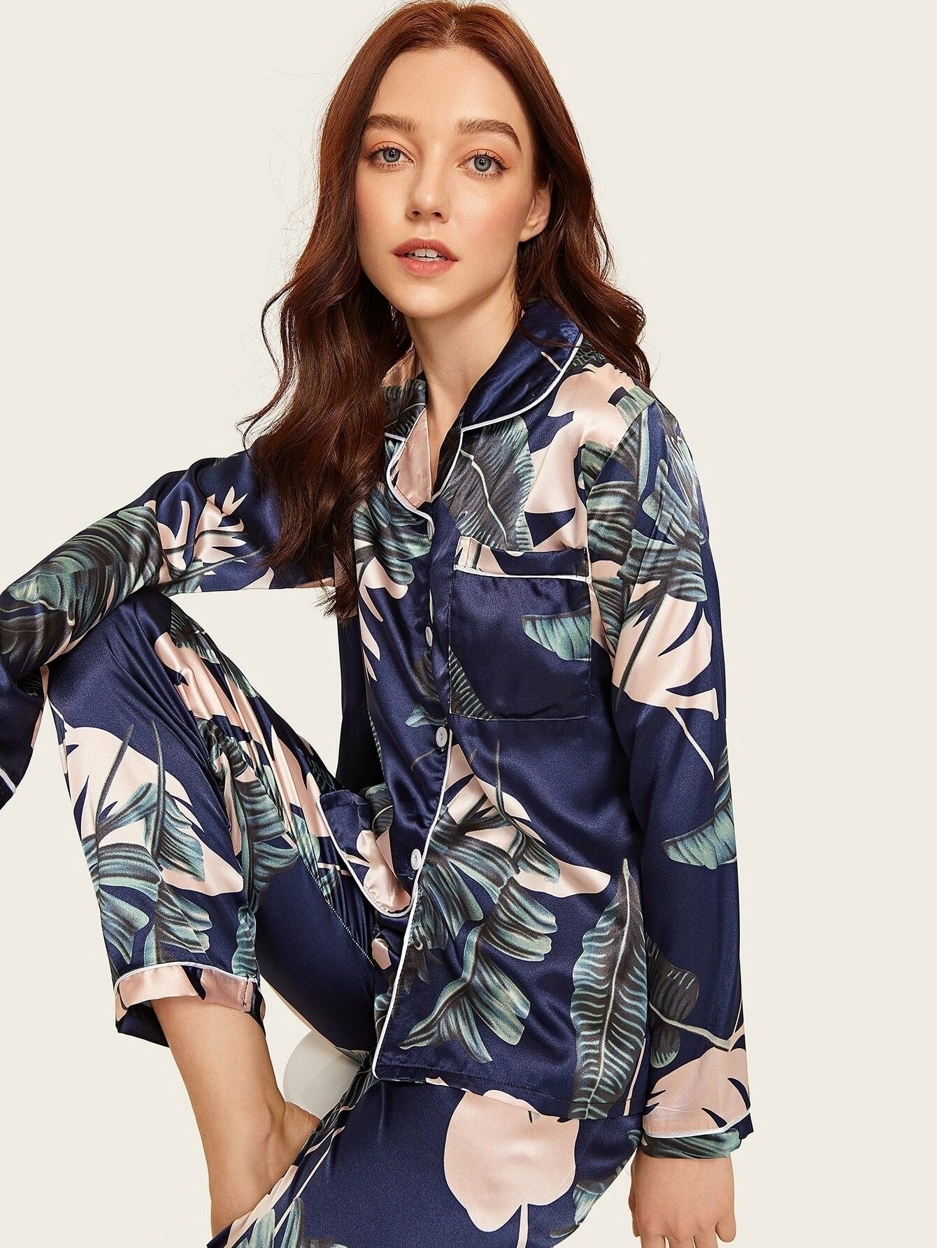 Two-piece Stretch Satin Home Wear Pajamas Women - Image 8