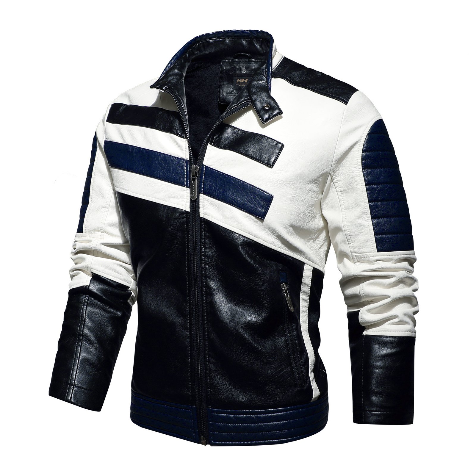 Mens Leather Jackets Motorcycle Stand Collar - Image 5