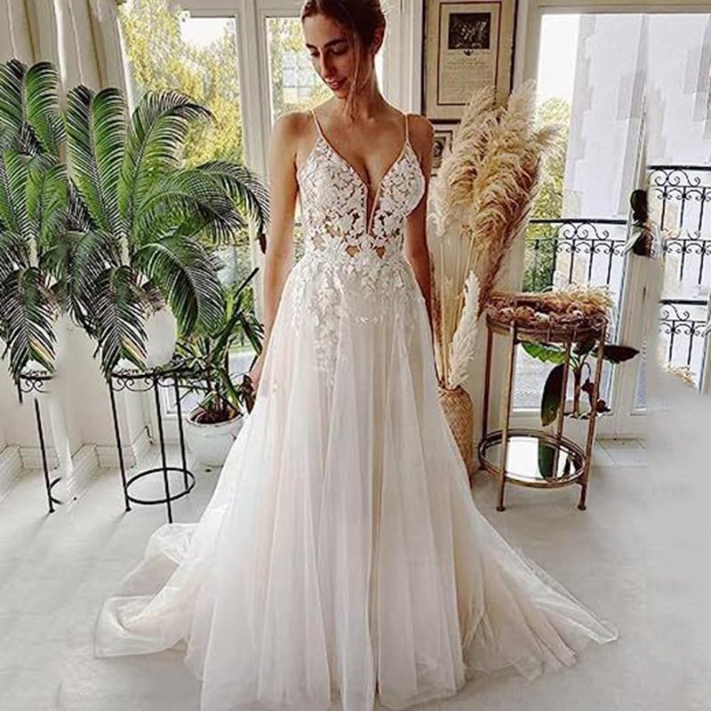 Women’s Wedding Dress Lace Strap Backless