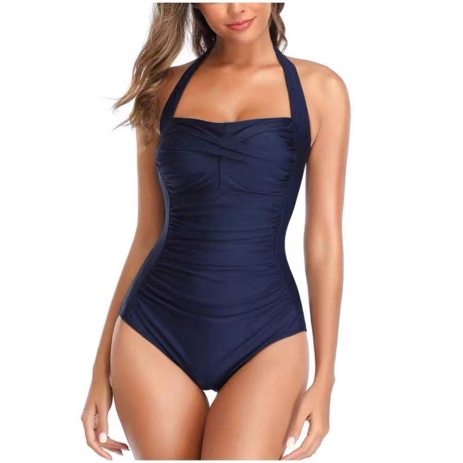 Lace-up Swimwear With A Slenderizing Design Solid-color Womens Swimsuit - Image 2
