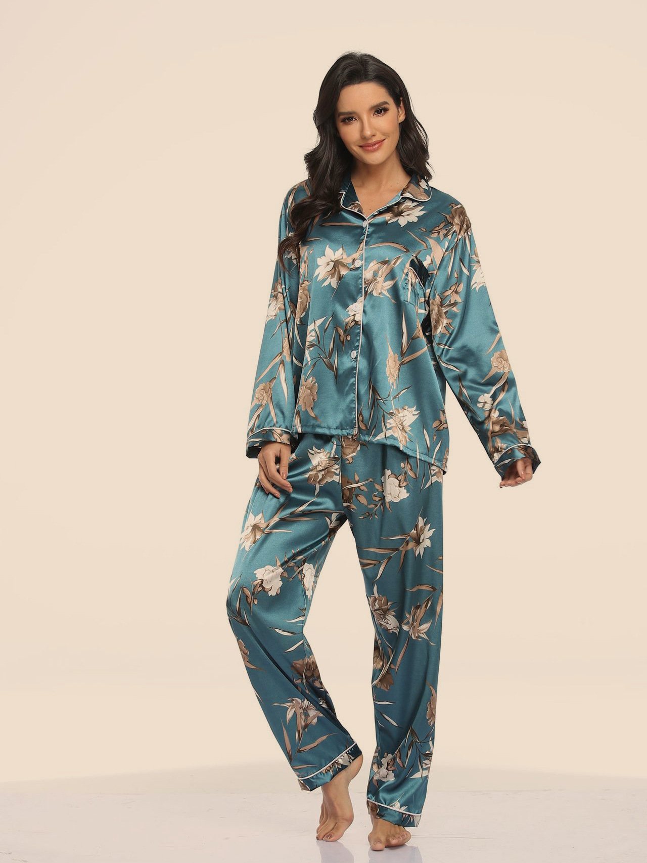 Two-piece Stretch Satin Home Wear Pajamas Women - Image 7