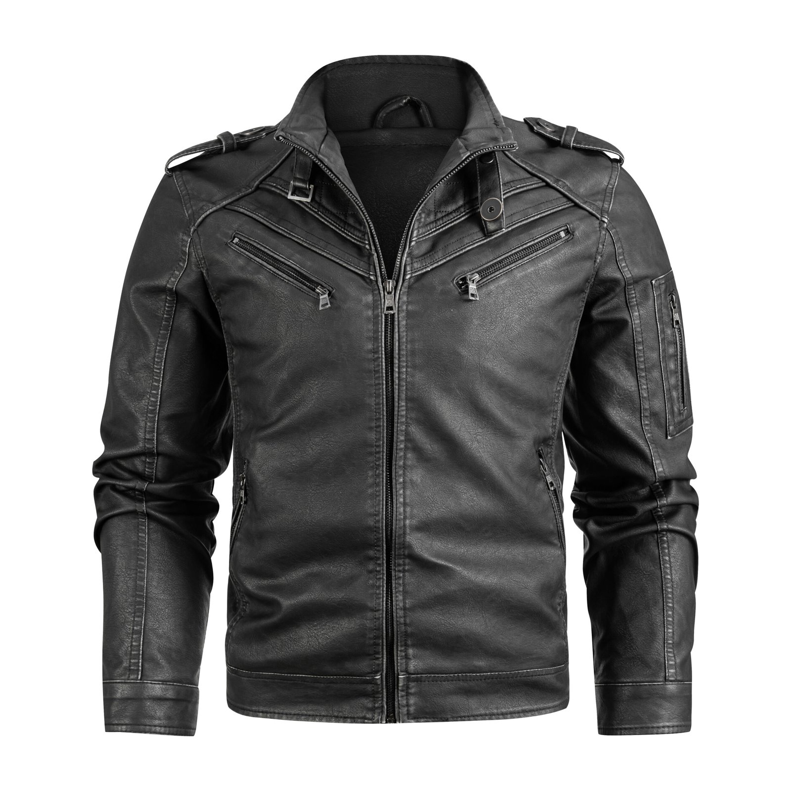 Men’s Black Pu Leather Biker Jacket