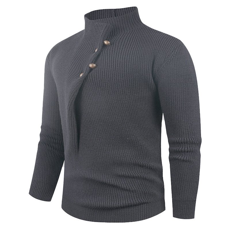 Mens Fashion Stand Collar Sweater With Slanted Buttons - Image 7