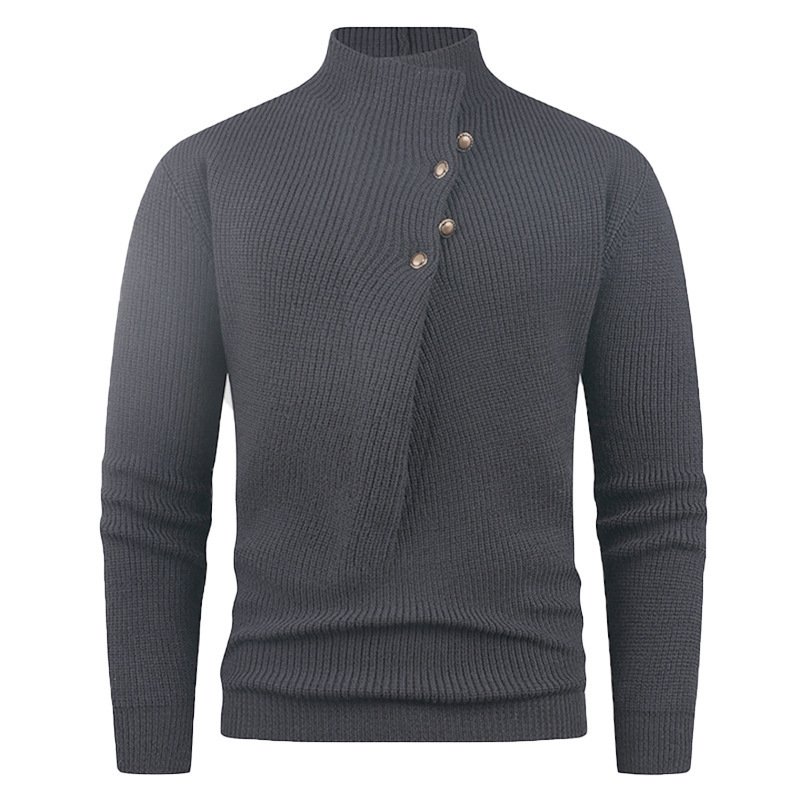Mens Fashion Stand Collar Sweater With Slanted Buttons - Image 10