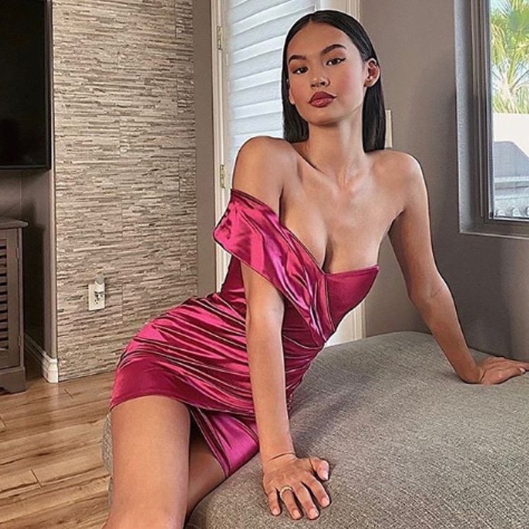 Sexy Deep V-neck Short Dress Party Solid Color Fashion Irregular Design Solid Sleeveless Slim Dress Summer Womens Clothing - Image 3