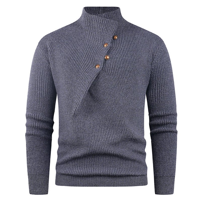 Mens Fashion Stand Collar Sweater With Slanted Buttons - Image 4
