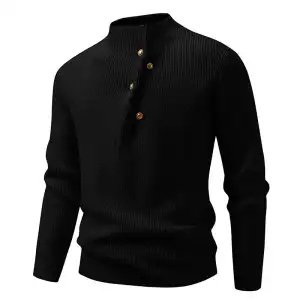Mens Fashion Stand Collar Sweater With Slanted Buttons - Image 3