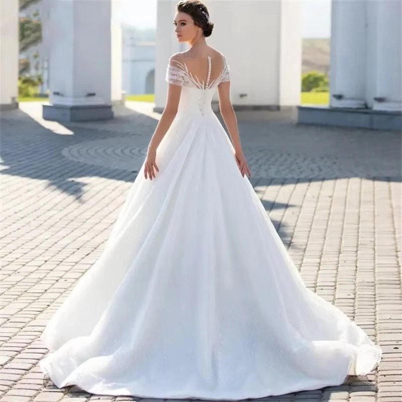 Off-shoulder Light Wedding Dress Bridal Main Yarn Lace Veil Small Trailing - Image 3
