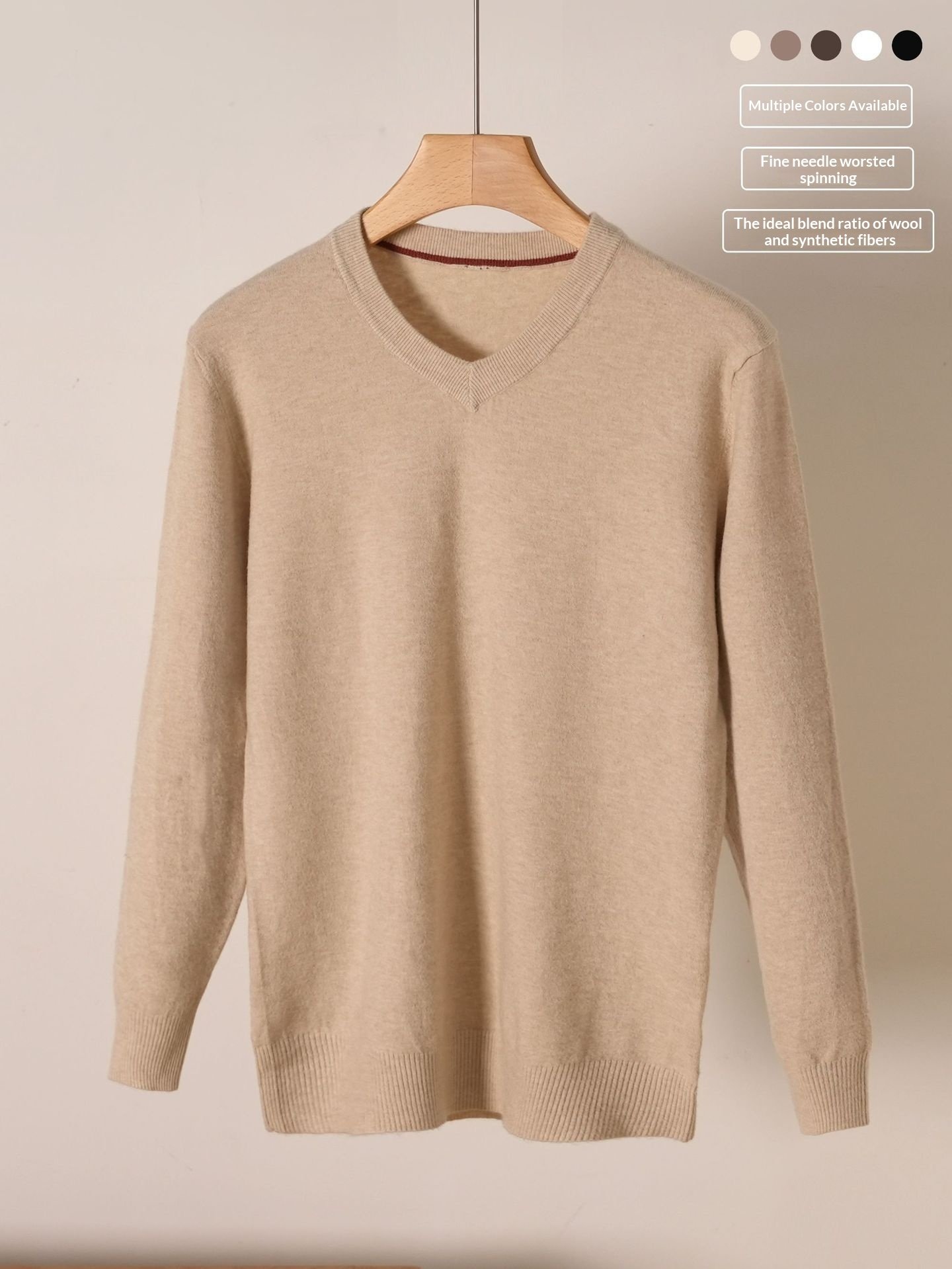 Mens V-neck Wool Sweater Mens Pullover - Image 3
