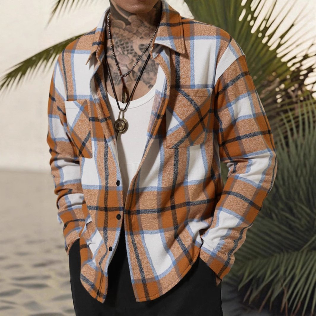 Mens Casual Flannel Plaid Jacket - Image 3