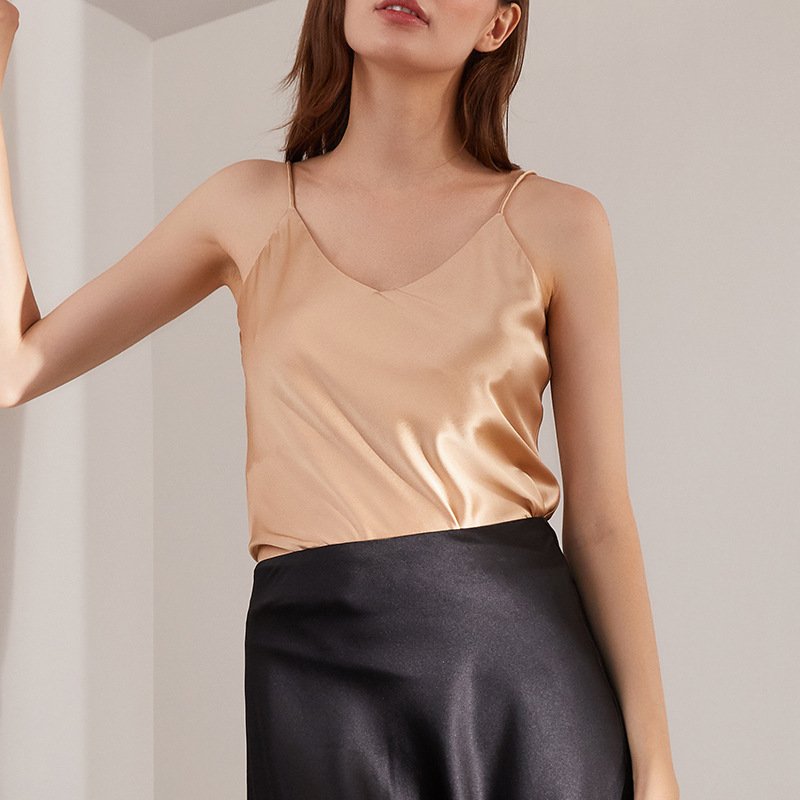 Silk Stretch Satin Outer Wear Inner Wear Butterfly Embroidered Silk Sling For Women - Image 10