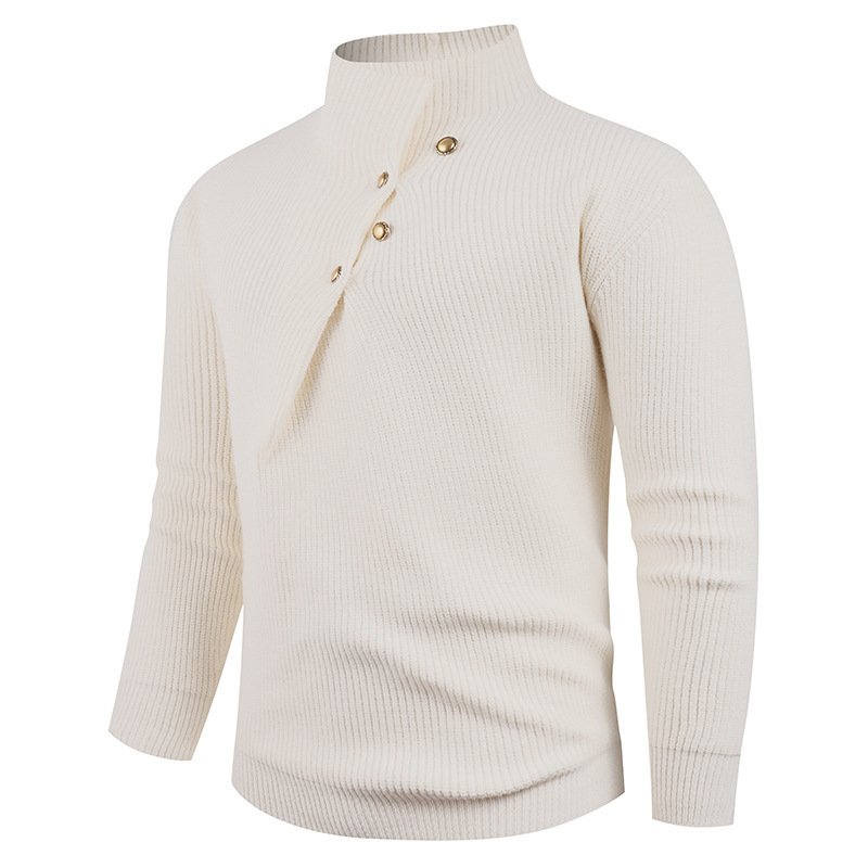 Mens Fashion Stand Collar Sweater With Slanted Buttons - Image 6