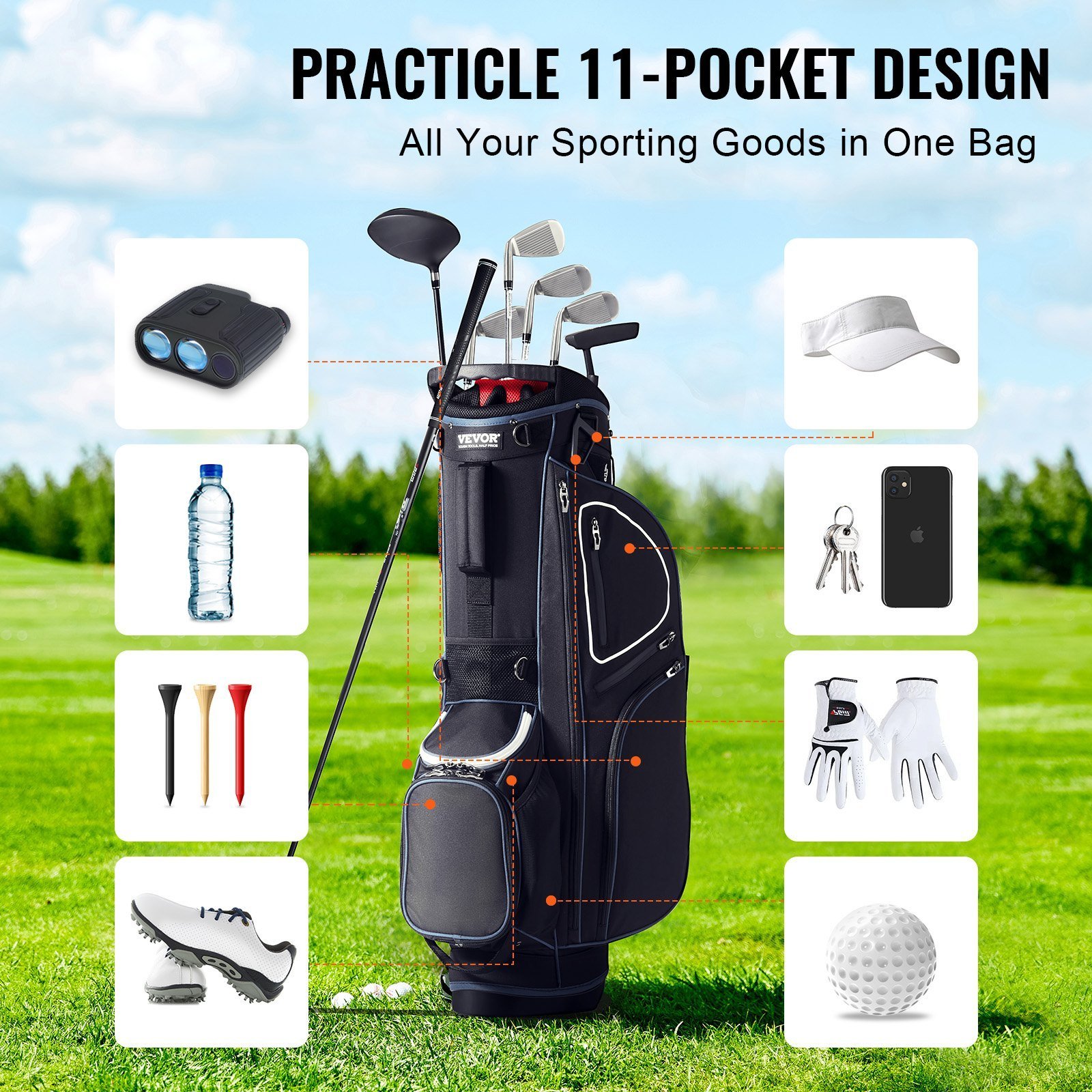Golf Cart Bag With 14 Way Organizer Divider Top, 35” 11 Pockets Premium Cart Bag With Stand - Image 3