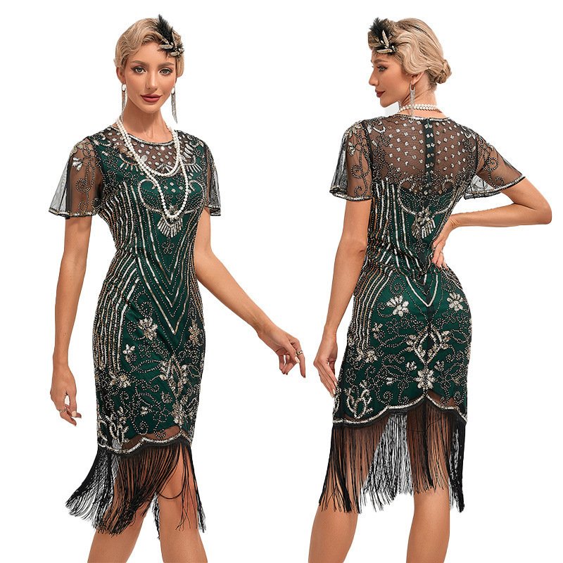 Womens Retro Party Sequin Tassel Dress - Image 10