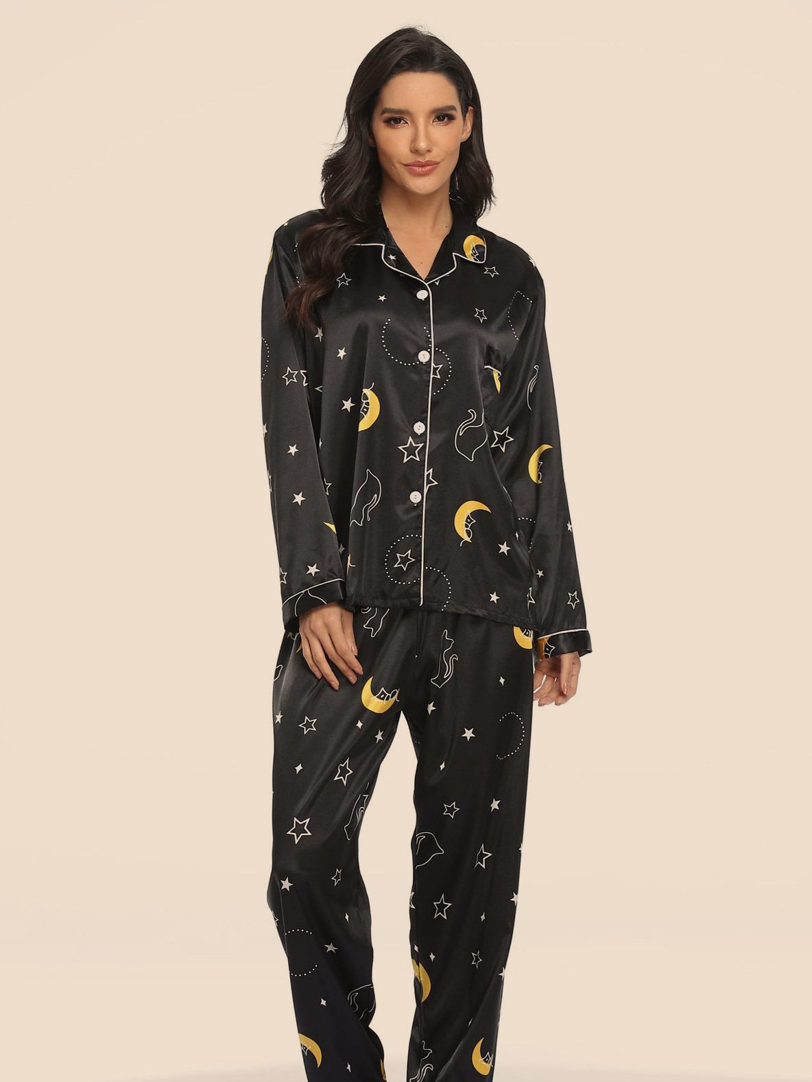Two-piece Stretch Satin Home Wear Pajamas Women - Image 5