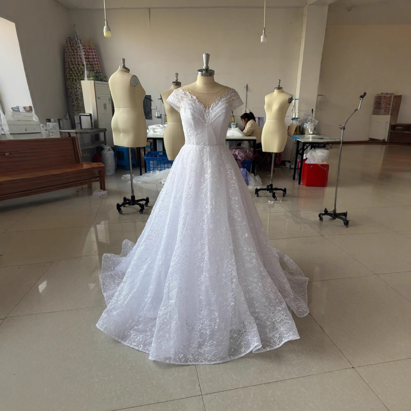 Off-shoulder Light Wedding Dress Bridal Main Yarn Lace Veil Small Trailing - Image 5