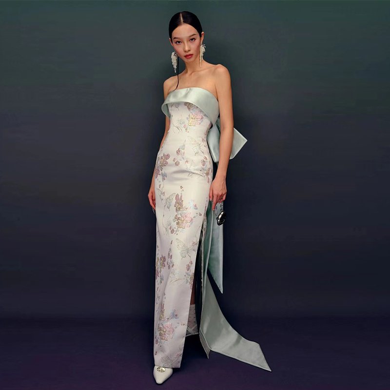 Chinese Style Morning Gowns Female Cheongsam Tube Top Toast Dress Bridal Gown